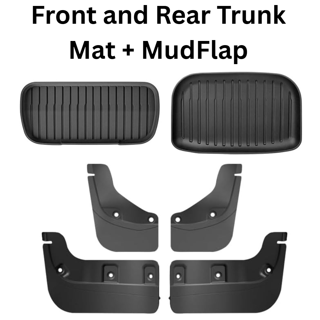 Floor Mats for Tesla Model Y Juniper 2025-2026 All Weather 9Pcs Cargo Liners & 4Pcs Mud Flaps No-Drill Splash Guards