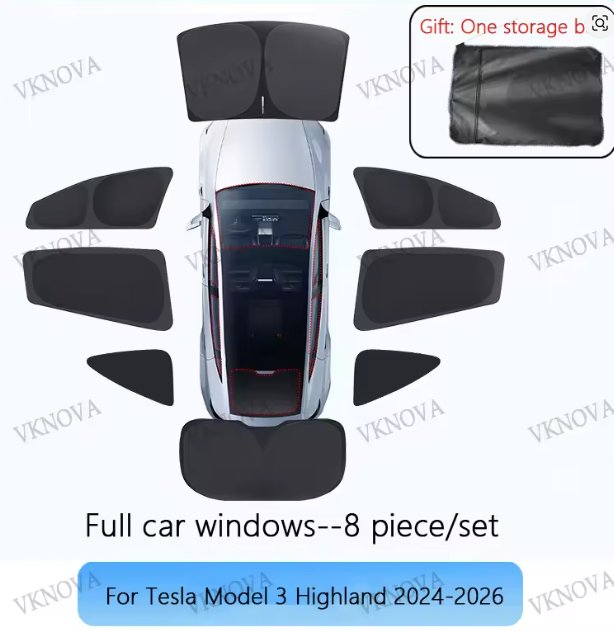 Tesla Model Y Juniper 2025-2026 / Model 3 Highland 2024-2026 Side Window Sunshade Windshield [Ice-Crystal Cool, Suction No-Fall] Sun Block for Baby & Camping & Privacy Napping