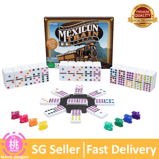Mexican Train Dominoes - Beautiful Color Dot Double 12 Dominoes Set - Includes Train Markers and Hub by Pressman - Momo Gadgets