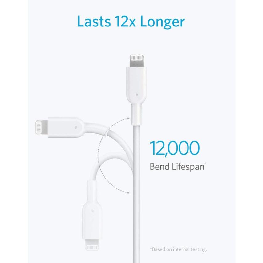 Anker USB C to Light ning Cable 1.8m MFi Certified PowerLine II, Supports Power Delivery (Charger Not Included) (White) - Momo Gadgets