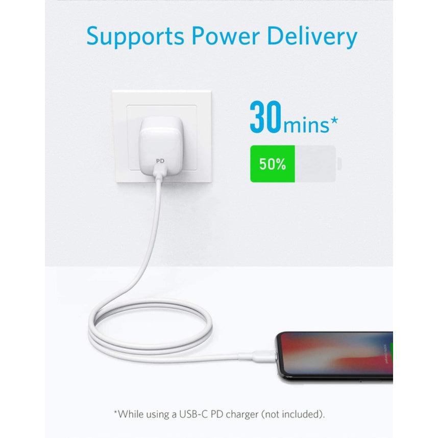 Anker USB C to Light ning Cable 1.8m MFi Certified PowerLine II, Supports Power Delivery (Charger Not Included) (White) - Momo Gadgets