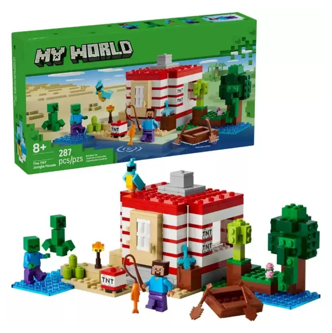 My World Minecraft Building Toy Set with 287 Pieces, Red and White House, Zombie, Creeper, Tree, Boat, and TNT 31005