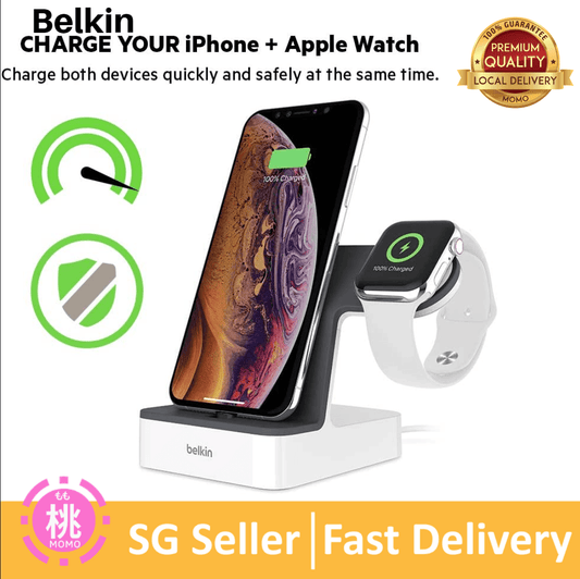 Belkin iPhone Charging Dock + Apple Watch Charging Stand (Powerhouse iPhone Charging Station) iPhone Dock, Apple Charging Station (White) - Momo Gadgets