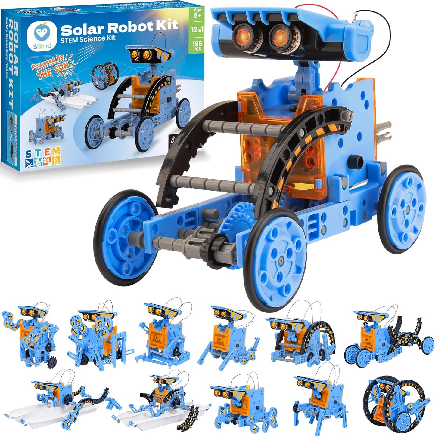 Sillbird STEM 12 in 1 Education Solar Robot Toys -190 Pieces DIY Building Science Experiment Kit for Kids Aged 8+