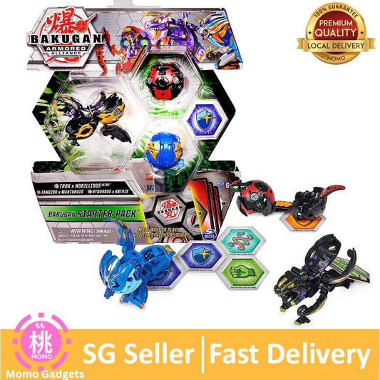 Bakugan Starter Pack 3-Pack, Fused Trox x Nobilious Ultra, Armored Alliance Collectible Action Figures - Momo Gadgets