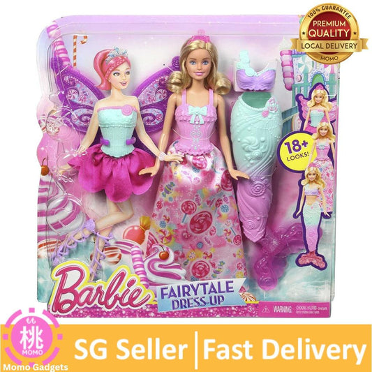 Barbie Fairytale Doll, Dress-Up Set with Candy-Inspired Barbie Clothes and Accessories Like Fairy Wings and Mermaid Tail - Momo Gadgets