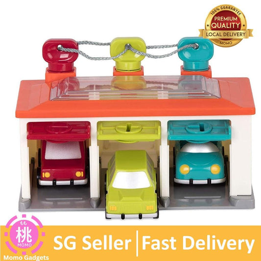 Battat – 3 Car Garage – Shape Sorting Toy Garage with Keys and 3 Toy Cars for Toddlers 2 years + (5-Pcs) - Momo Gadgets