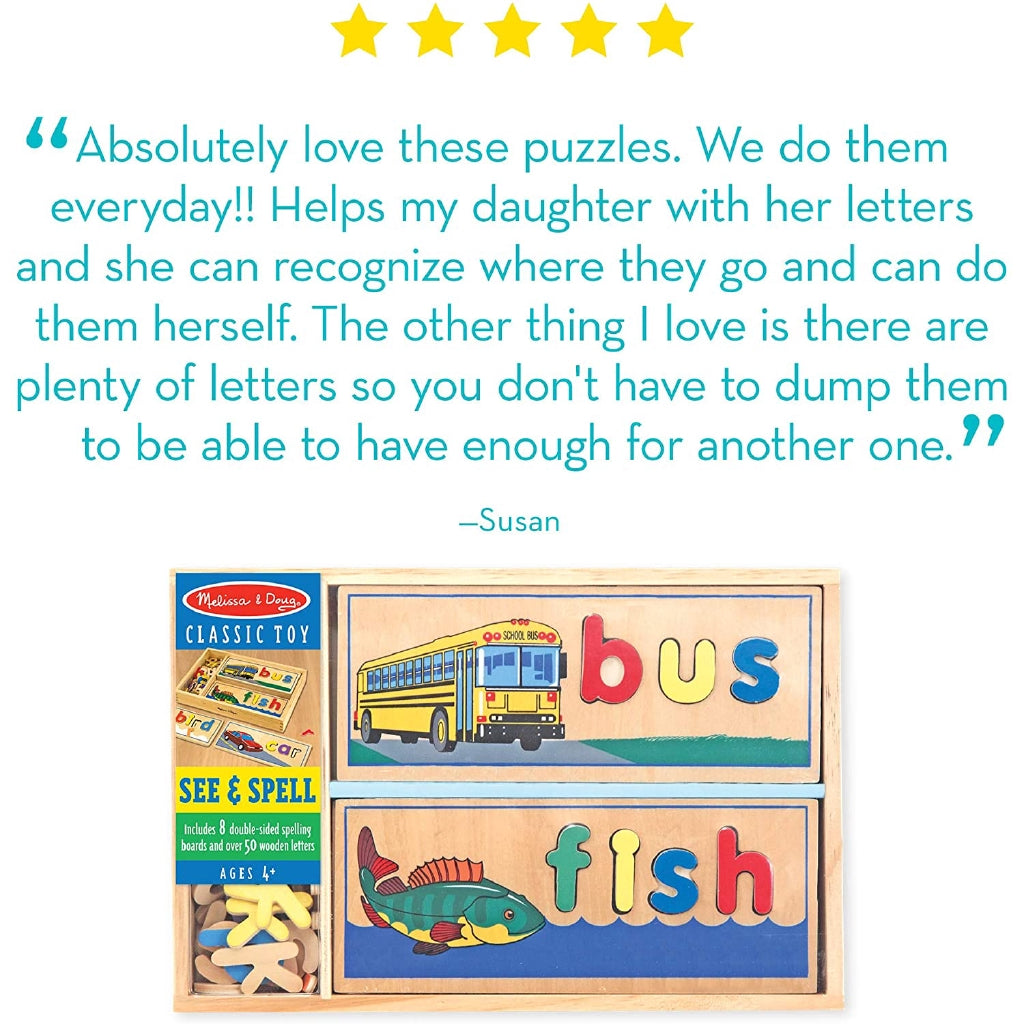Melissa and Doug See & Spell Wooden Educational Toy With 8 Double-Sided Spelling Boards and 50+ Letters