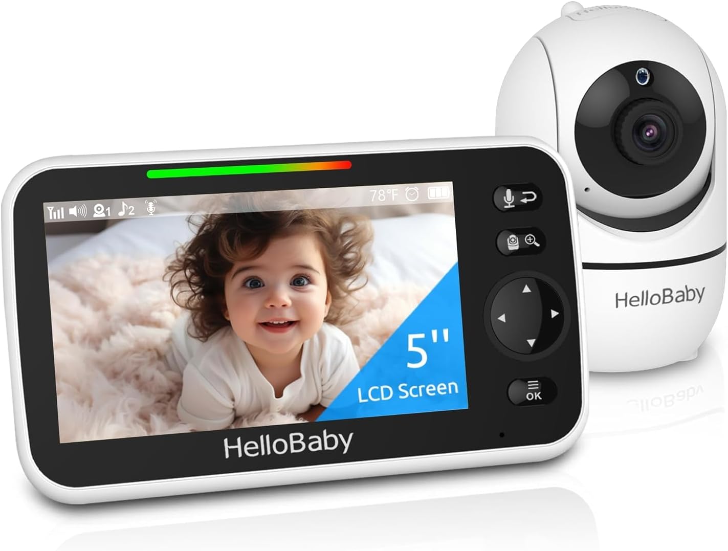 HelloBaby 4.3'' Video Baby Monitor with 30 Hours Battery, Remote Pan-Tilt-Zoom Baby Monitor No WiFi, Baby Monitor