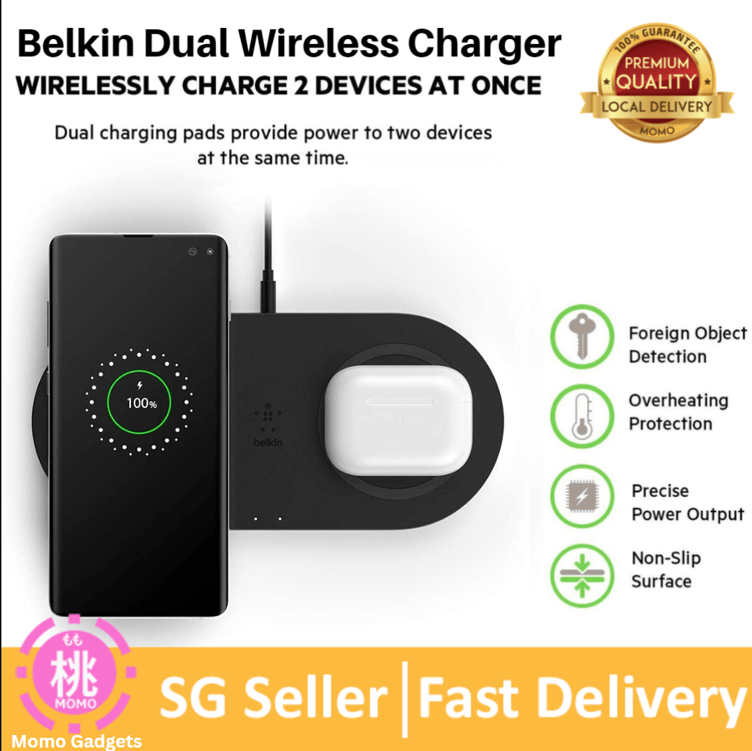 Belkin Dual Wireless Charger (Dual Wireless Charging Pad 10W / 15W) - Momo Gadgets