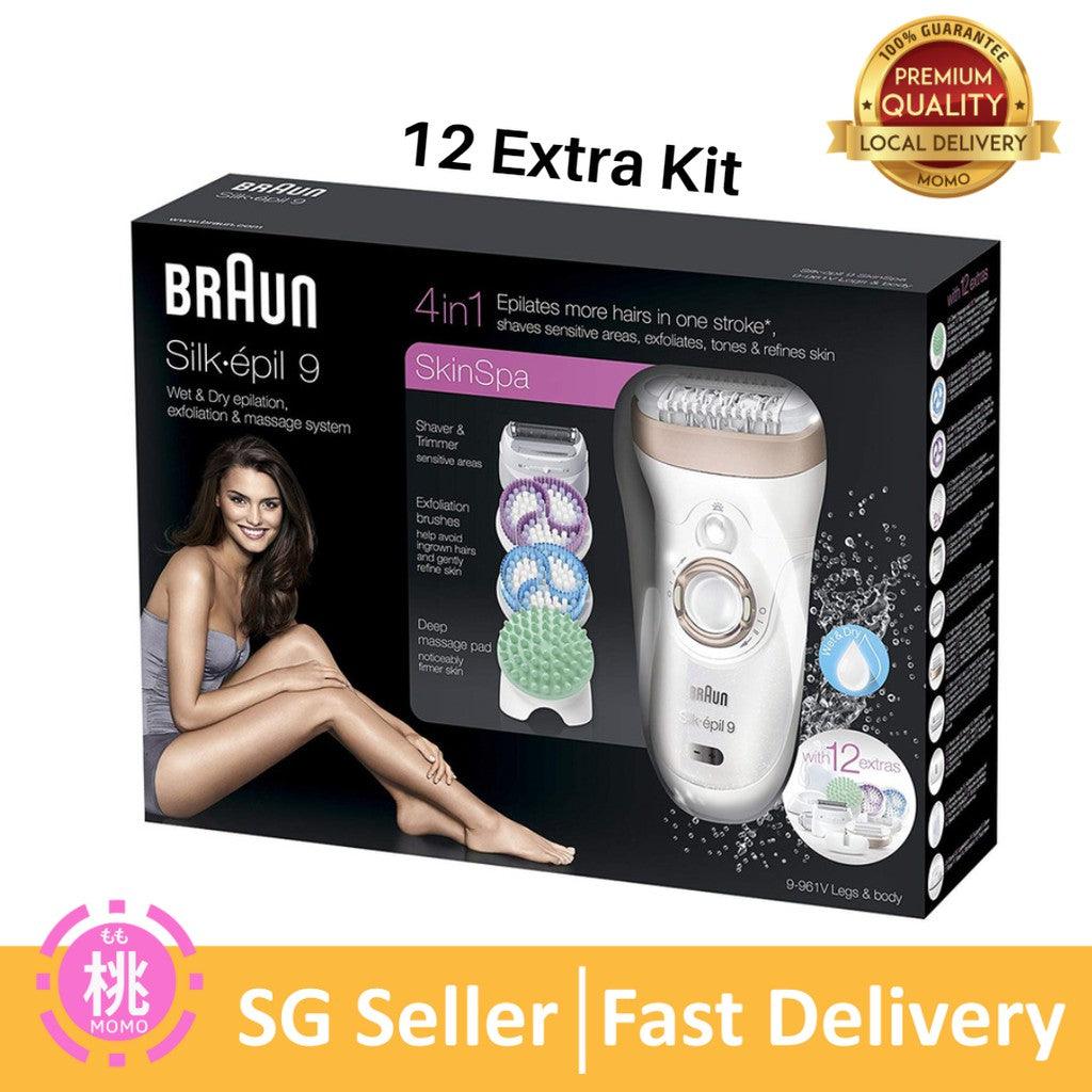 Braun epilator Silk-Epil 9 SkinSpa 9-961v, 12 Extra Kit Epilators for Women - Momo Gadgets