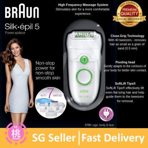 Braun Epilator Silk IPL 5780, Hair Removal with 7 Extras Including Shaver Head and Trimmer Cap - Momo Gadgets