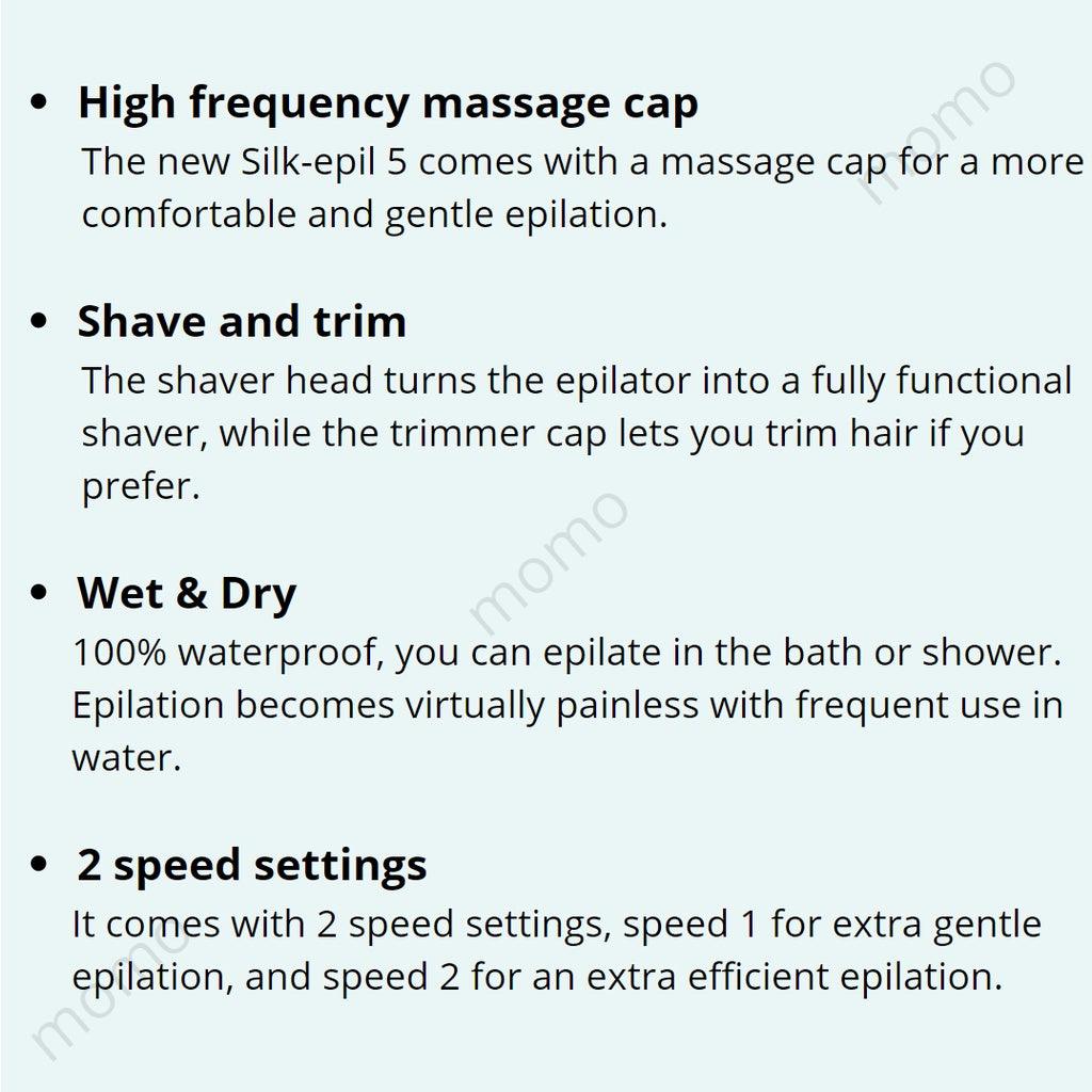 Braun Silk-epil 5 5-820 Epilator For Hair Removal, 3 In 1 Includes Shaver & Trimmer Head, Cordless, Wet & Dry - Momo Gadgets