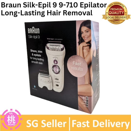 Braun Silk-Epil 9 9-710 Epilator, for Long-Lasting Hair Removal with 40 Tweezers,Electric Shaver & Trimmer,Cooling Glove - Momo Gadgets