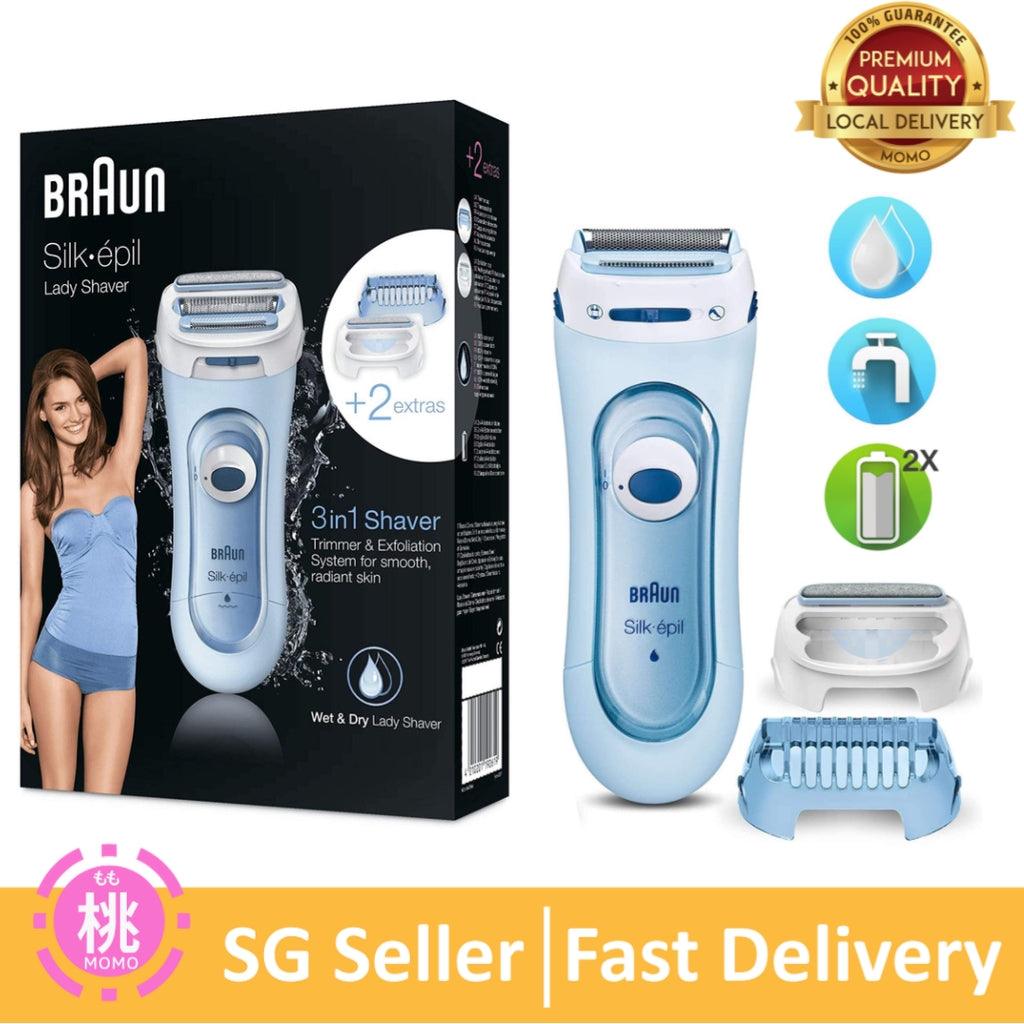 Braun Silk Epil Lady Shaver 5-160, 3-in-1 Wet and Dry Electric Shaver, Trimmer and Exfoliation System with 2 Extras - Momo Gadgets