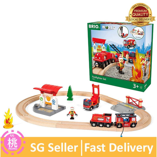 BRIO 33815 Rescue Firefighter Set | 18 Piece Train Toy with a Fire Truck, Accessories and Wooden Tracks for Ages 3+ - Momo Gadgets