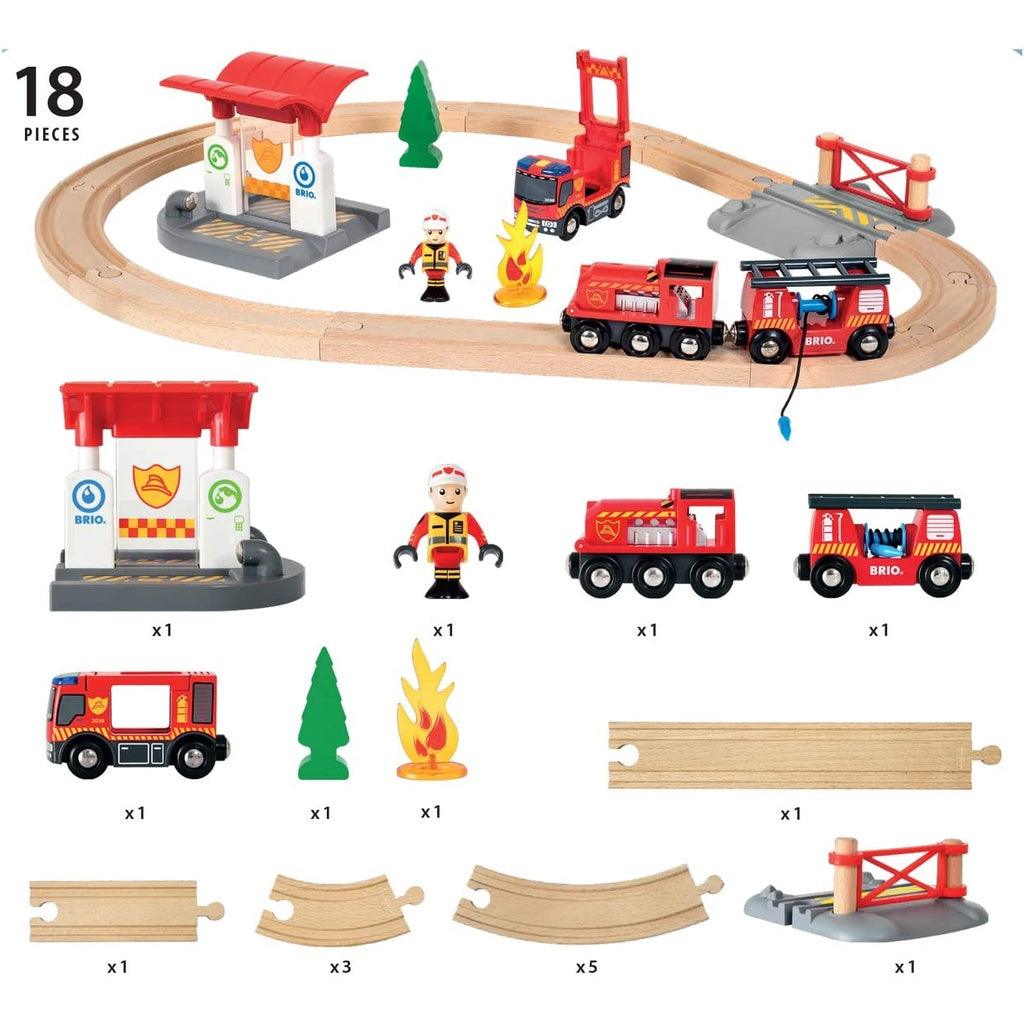 BRIO 33815 Rescue Firefighter Set | 18 Piece Train Toy with a Fire Truck, Accessories and Wooden Tracks for Ages 3+ - Momo Gadgets