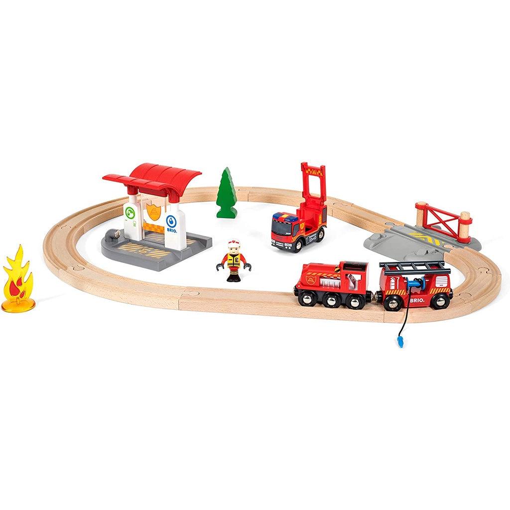 BRIO 33815 Rescue Firefighter Set | 18 Piece Train Toy with a Fire Truck, Accessories and Wooden Tracks for Ages 3+ - Momo Gadgets