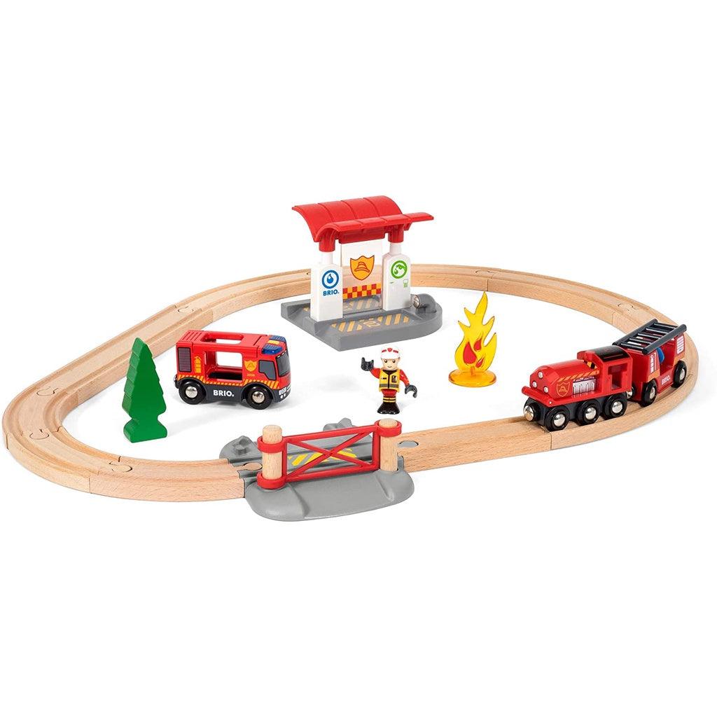 BRIO 33815 Rescue Firefighter Set | 18 Piece Train Toy with a Fire Truck, Accessories and Wooden Tracks for Ages 3+ - Momo Gadgets