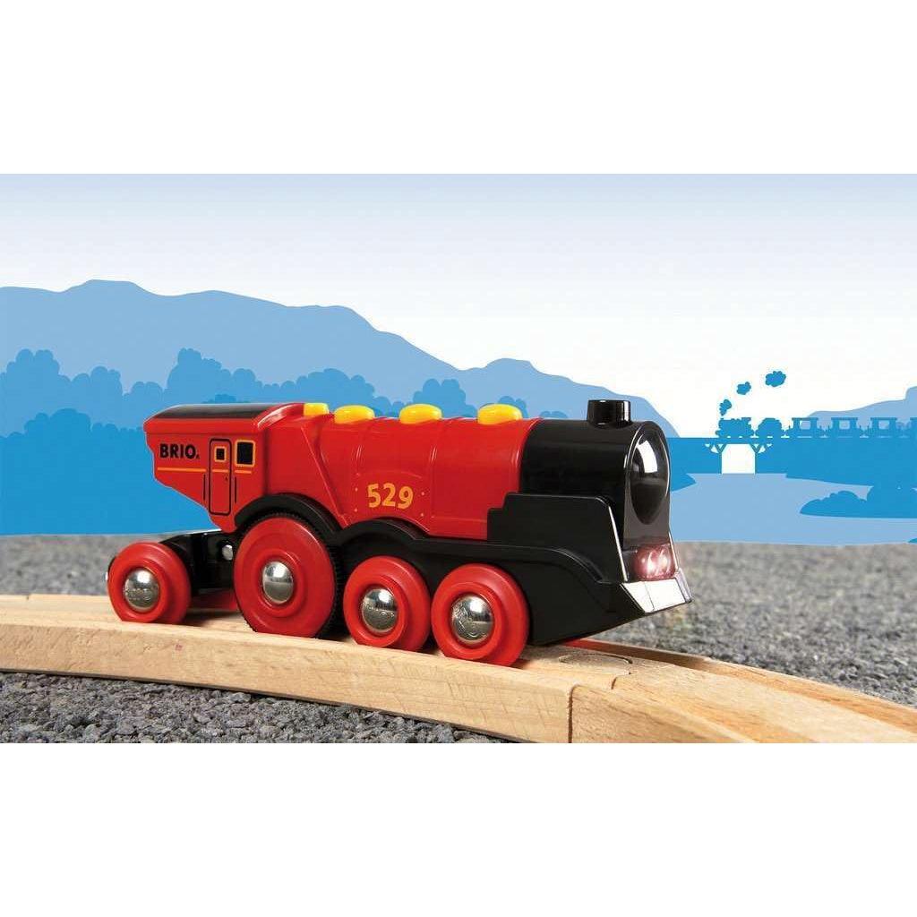 BRIO World 33592 Mighty Red Action Locomotive | Battery Operated Toy Train with Light and Sound Effects - Momo Gadgets