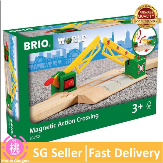 BRIO World 33750 - Magnetic Action Crossing - Wooden Toy Train Accessory for Kids Ages 3 and Up - Momo Gadgets