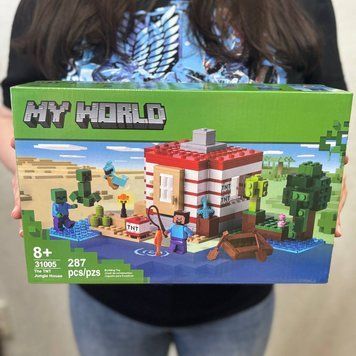 My World Minecraft Building Toy Set with 287 Pieces, Red and White House, Zombie, Creeper, Tree, Boat, and TNT 31005
