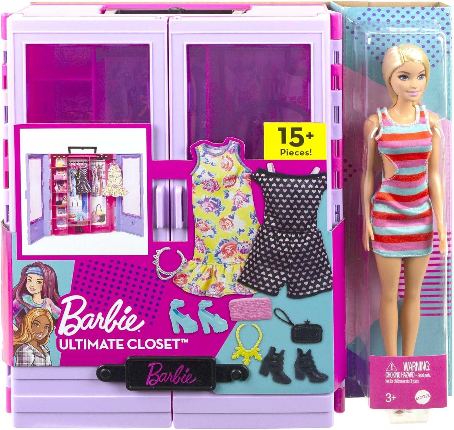 Barbie Fashionistas Ultimate Closet, Pink with Fold-Out Rack & Carrying Handle, Portable Storage for Barbie Doll Clothes