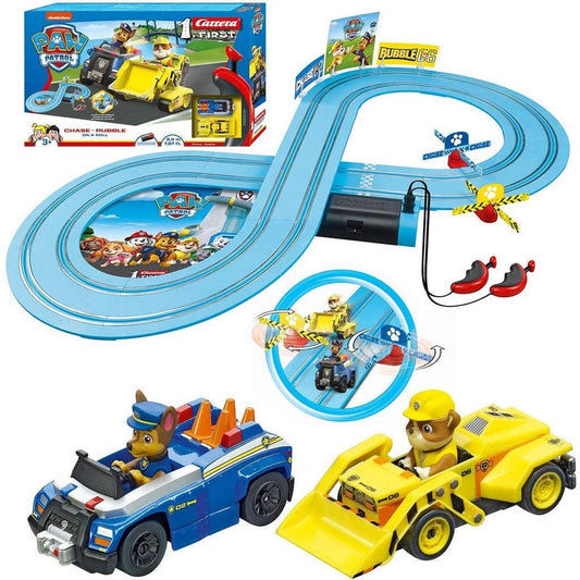 Carrera First Paw Patrol - Slot Car Race Track - Includes 2 Cars: Chase and Rubble - Battery-Powered Beginner Racing Set - Momo Gadgets