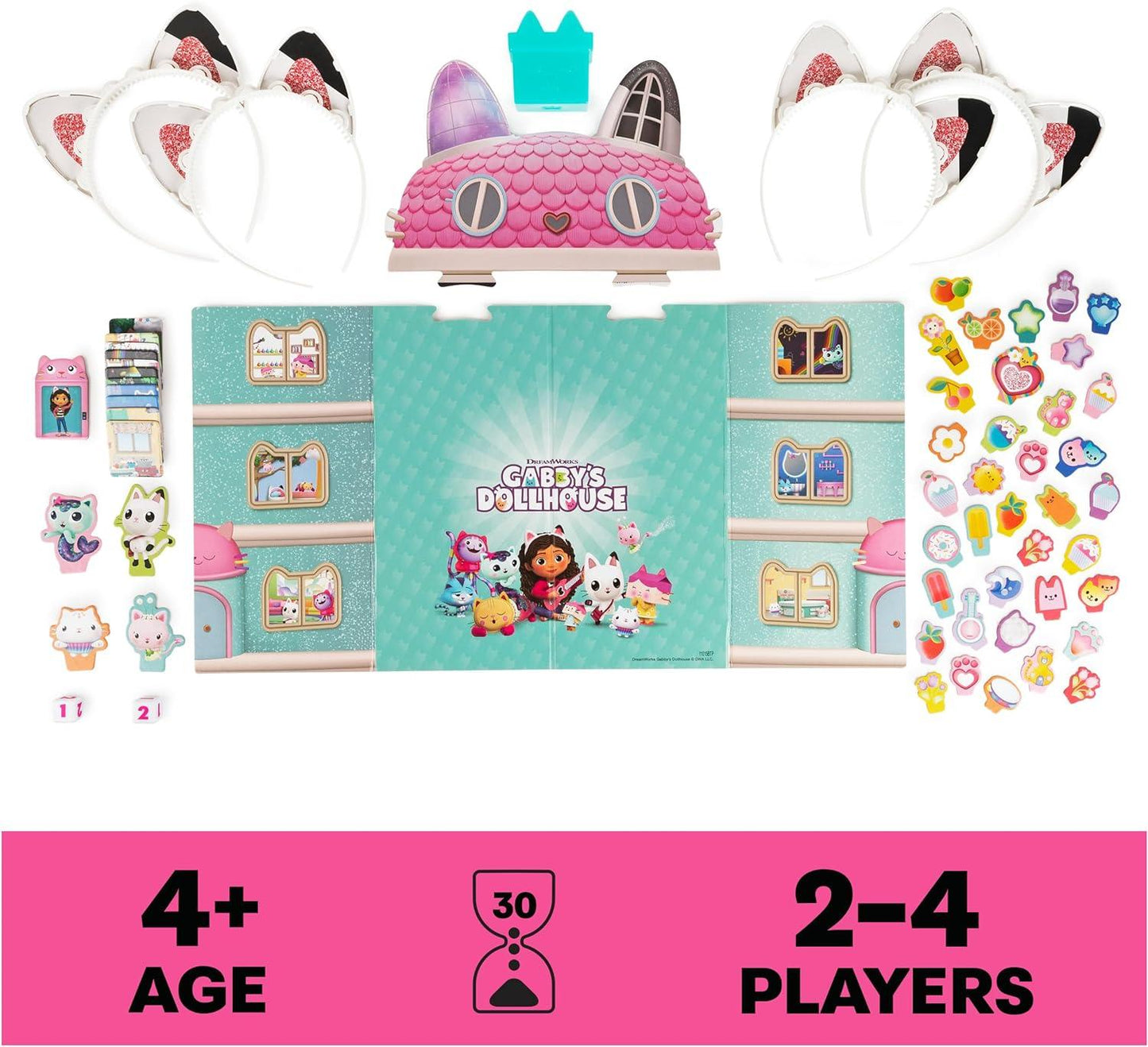 Gabby’s Dollhouse, Meow-Mazing Board Game Based on The DreamWorks Netflix Show with 4 Kitty Headbands