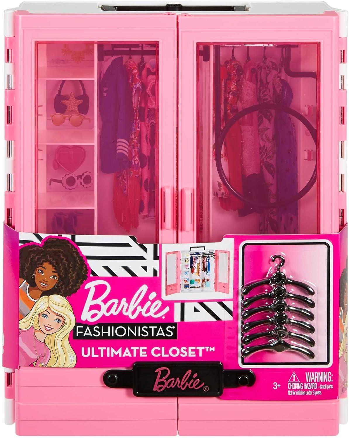 Barbie Fashionistas Ultimate Closet, Pink with Fold-Out Rack & Carrying Handle, Portable Storage for Barbie Doll Clothes