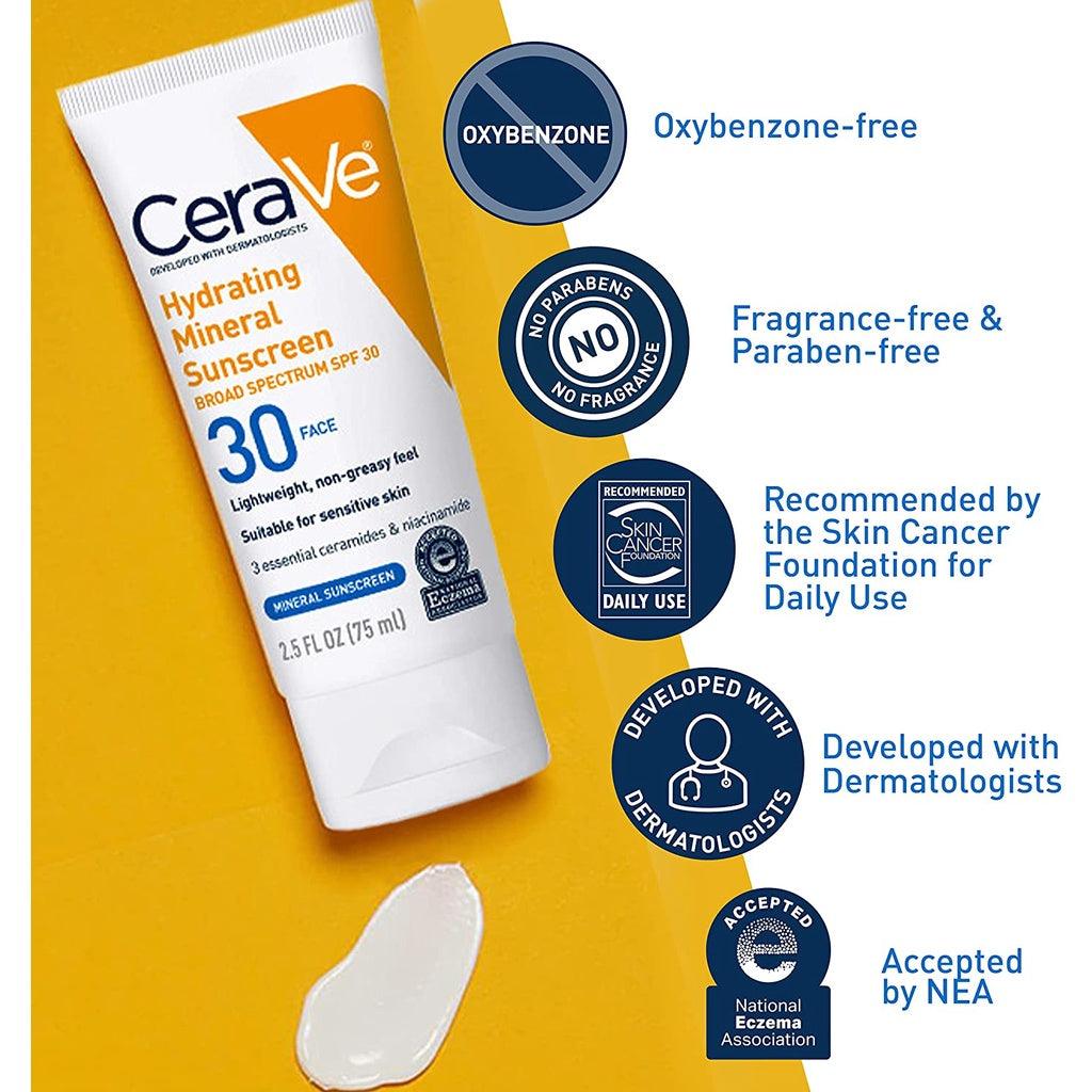 CeraVe 100% Mineral Sunscreen SPF 30 or Sunscreen with Sheer tint | Face Sunscreen for Sensitive Skin - Momo Gadgets