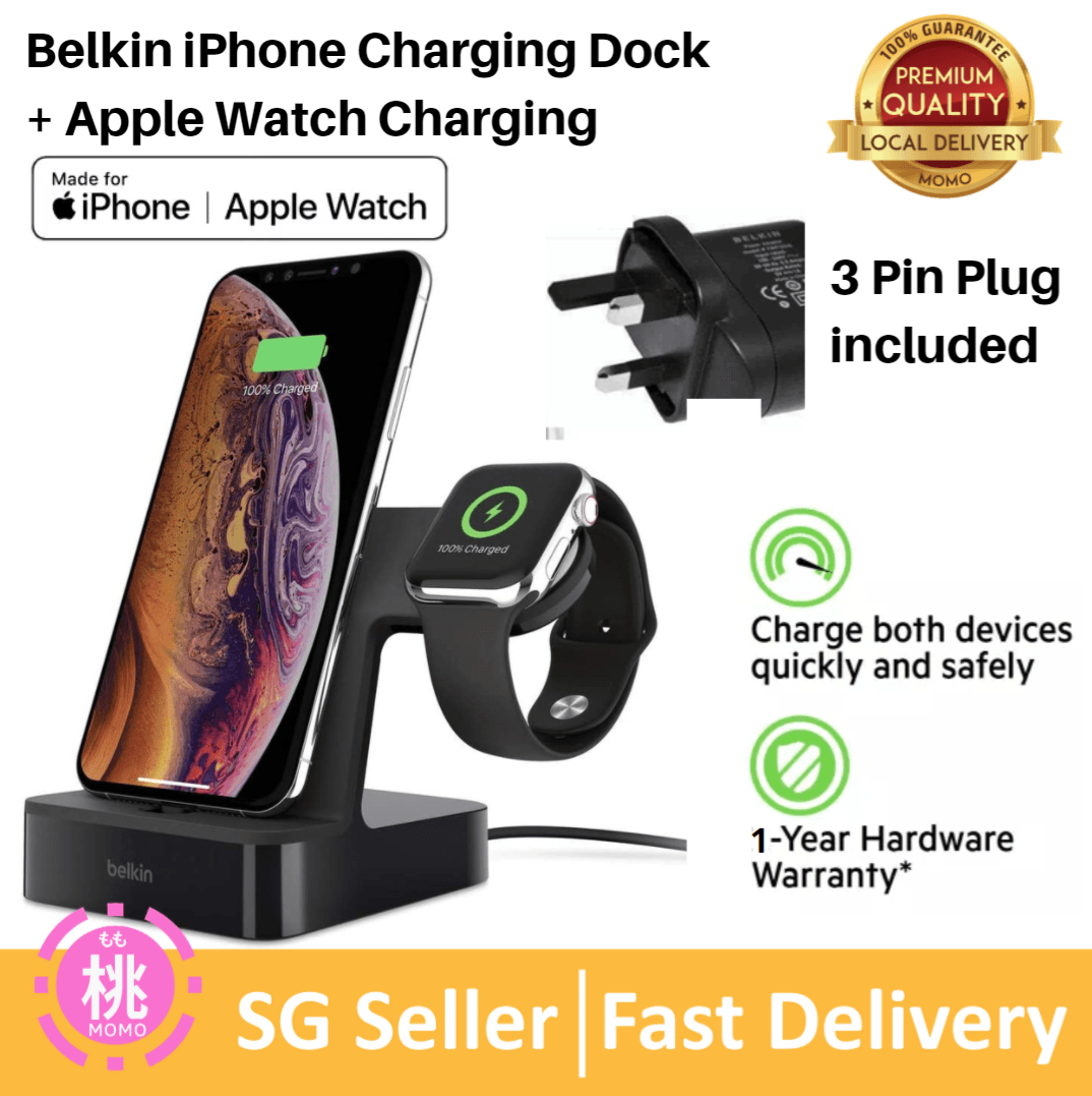 Belkin iPhone Charging Dock + Apple Watch Charging Stand (Powerhouse iPhone Charging Station) iPhone Dock, Apple Charging Station (Black) - Momo Gadgets