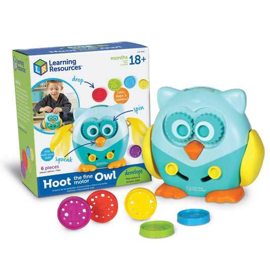 Learning Resources Hoot the Fine Motor Owl, Color, Shapes and Number Development, 6 Pieces, Ages 18 Months + - Momo Gadgets