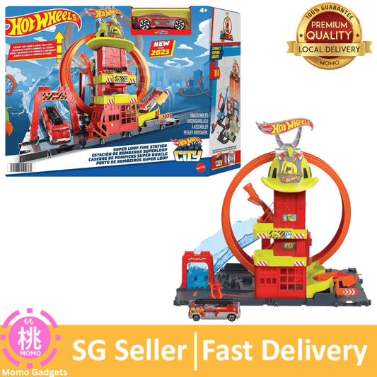 Hot Wheels City Toy Car Track Set, Super Loop Fire Station & 1:64 Scale Firetruck