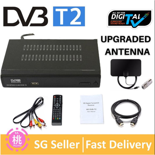 Digital TV for SIngapore FREE Channels Singapore with Active Indoor DTV DVBT2 Antenna, HDMI cable (DVB T2) - Momo Gadgets