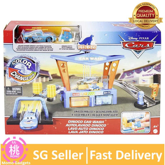 Disney Car Toys Dinoco Car Wash Playset with Pitty & Lightning Mcqueen Toy Cars, Water Play & Color Change - Momo Gadgets