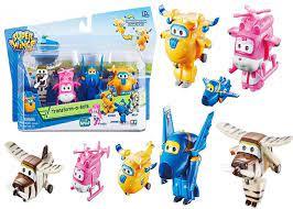 Super Wings - 2" Transform-A-Robots 4-Pack Donnie, Dizzy, Jerome, and Bello | Airplane Toys Mini Action Figures - Momo Gadgets