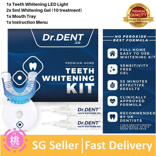 DrDent Premium Teeth Whitening Kit Non-Sensitive LED Light (2) 5ml Whiten Gels - Momo Gadgets