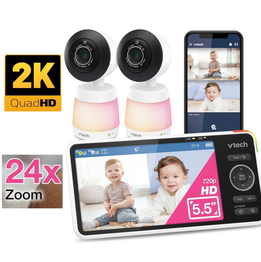 VTech Upgraded Smart WiFi Baby Monitor 720p Display, 1080p Camera, HD NightVision, Fully Remote Pan Tilt Zoom, 2-Way Talk, Free Smart Phone App, Works with iOS, Android
