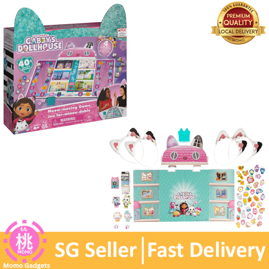 Gabby’s Dollhouse, Meow-Mazing Board Game Based on The DreamWorks Netflix Show with 4 Kitty Headbands