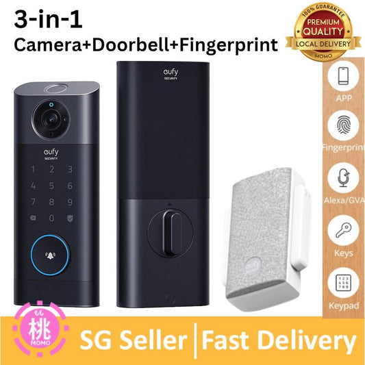 eufy Security Video Smart Lock S330, 3-in-1 Camera+Doorbell+Fingerprint Keyless Entry Door Lock,BHMA - Momo Gadgets