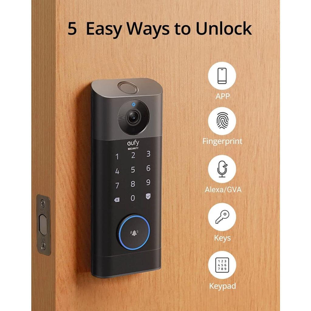 eufy Security Video Smart Lock S330, 3-in-1 Camera+Doorbell+Fingerprint Keyless Entry Door Lock,BHMA - Momo Gadgets