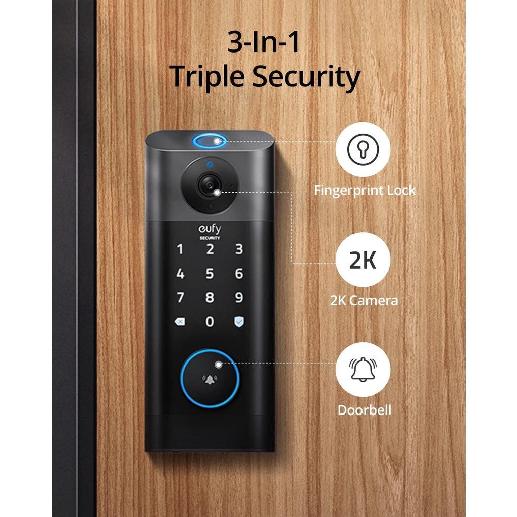 eufy Security Video Smart Lock S330, 3-in-1 Camera+Doorbell+Fingerprint Keyless Entry Door Lock,BHMA - Momo Gadgets