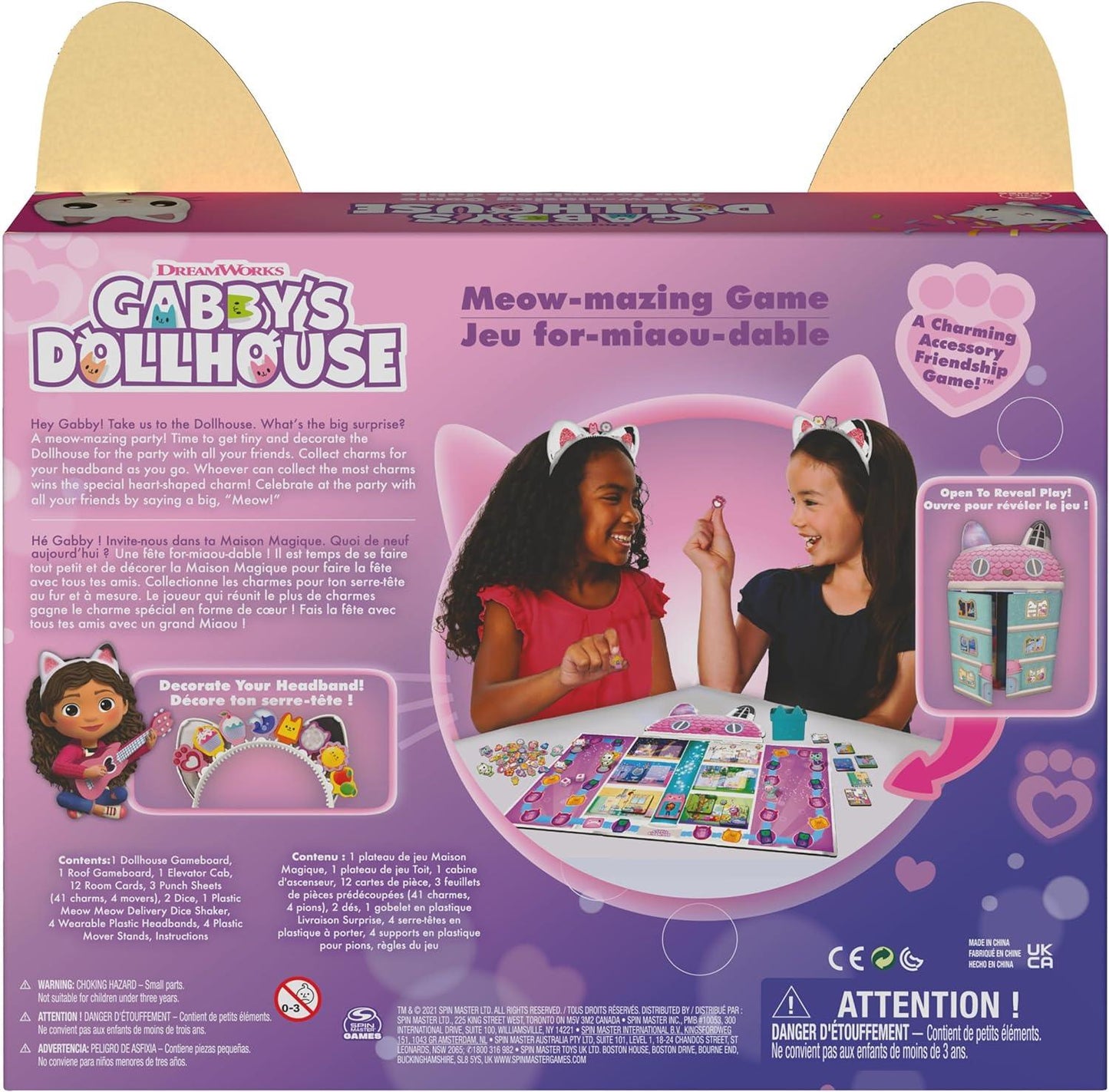 Gabby’s Dollhouse, Meow-Mazing Board Game Based on The DreamWorks Netflix Show with 4 Kitty Headbands