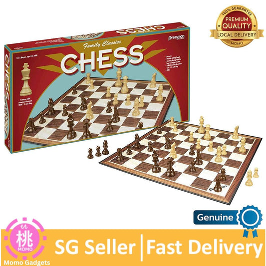 Family Classics Chess by Pressman - with Folding Board and Full Size Chess Pieces - Momo Gadgets