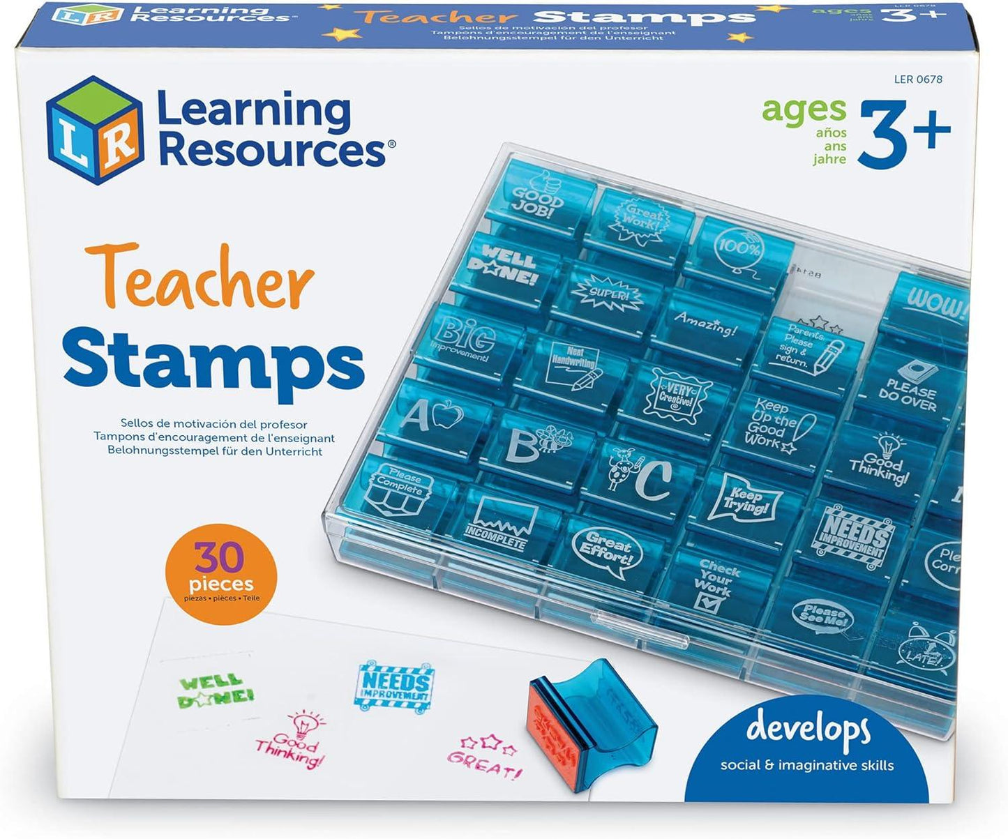 Learning Resources Jumbo Illustrated Teacher Stamps, Set of 30, Ages 3+, Messages Stamps for Homework School Classroom