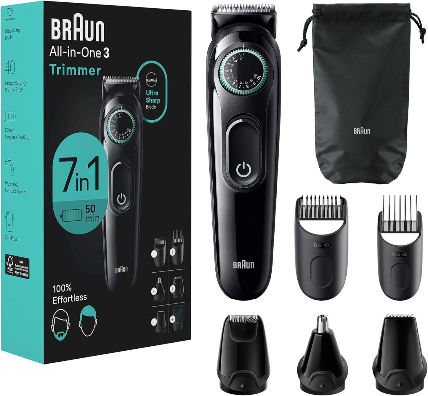 Braun 6 in 1/3 in 1/7 in 1 Style Kit Series 3 Trimmer / Clipper for Men