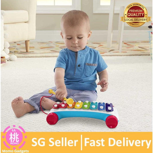 Fisher Price Toddler Pull Toy, Classic Xylophone Pretend Musical Instrument with Mallet and Rolling Wheels - Momo Gadgets
