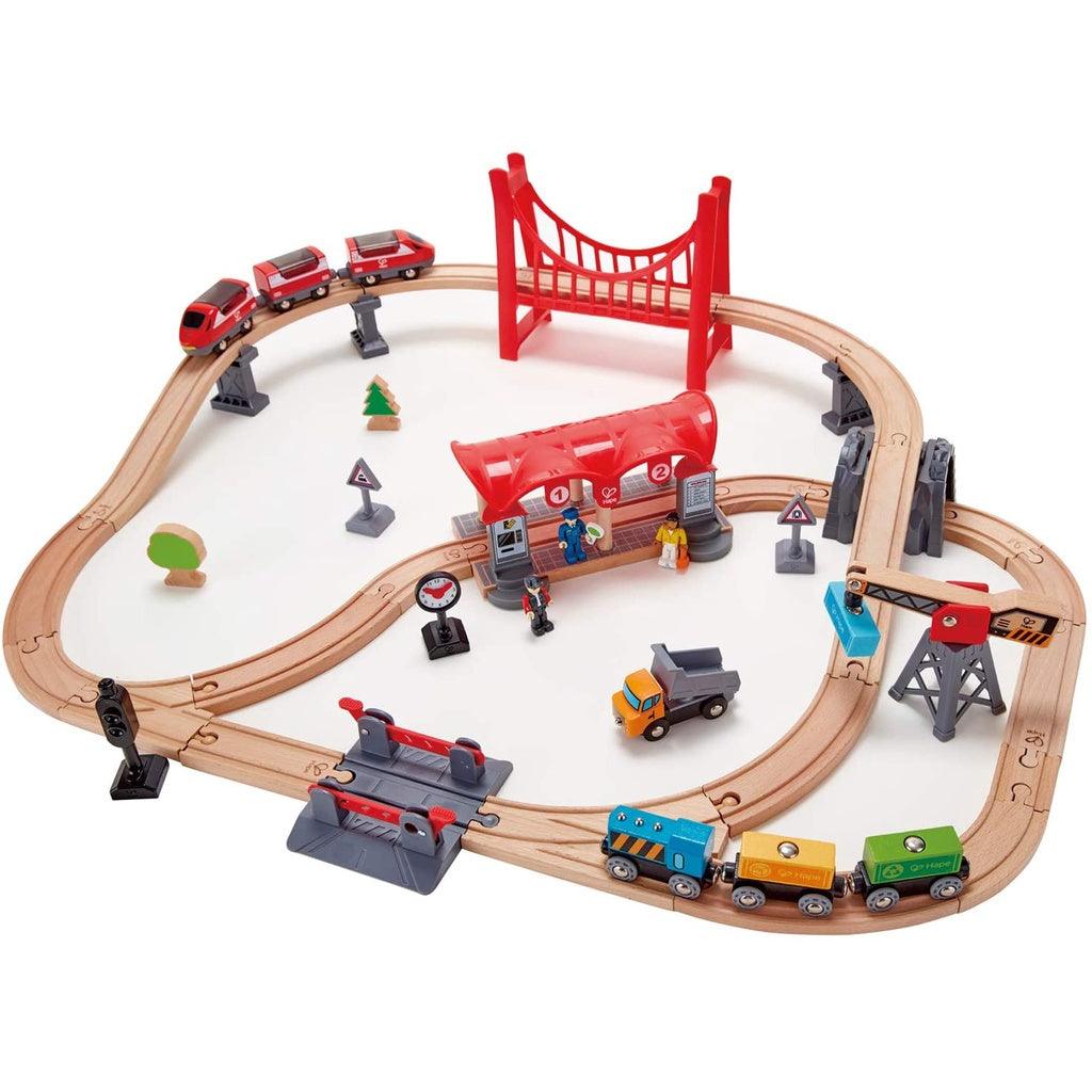 Hape Busy City Themed Magnetic Kids Toddler Play Freight Train Railway Station Toy Set - Momo Gadgets