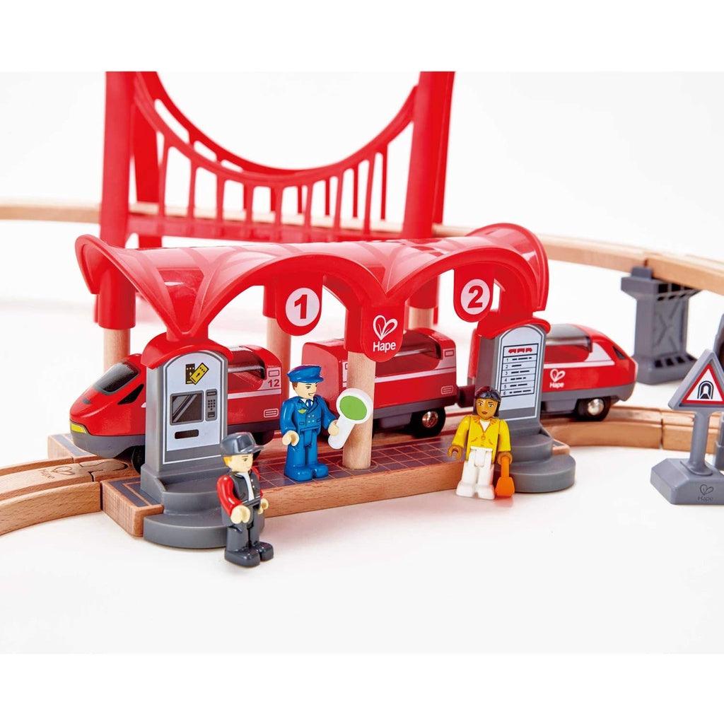 Hape Busy City Themed Magnetic Kids Toddler Play Freight Train Railway Station Toy Set - Momo Gadgets